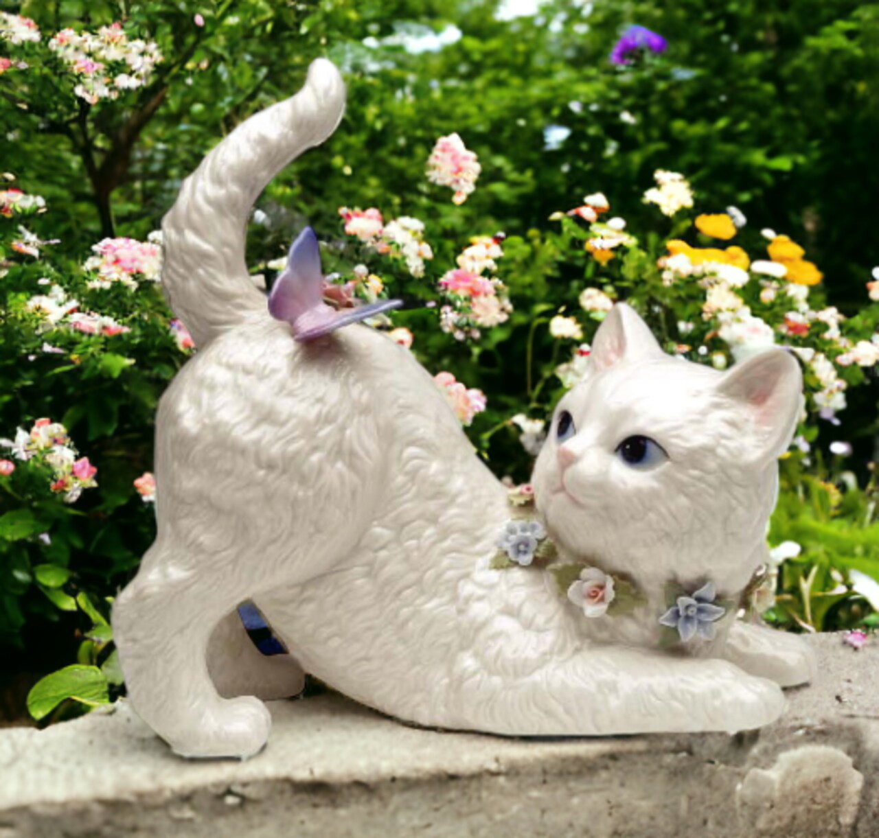 Ceramic Cat Playing with Butterfly Music Box, Home Décor, Gift for Her, Gift for Mom, Kitchen Décor, Cat Lovers Gift, Pet Loss Gift